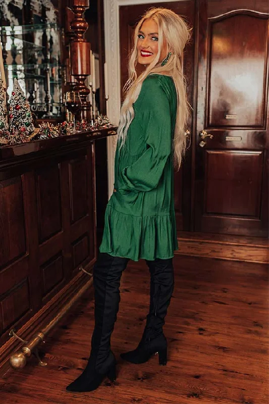 Autumn Brunch Babydoll Dress In Hunter Green