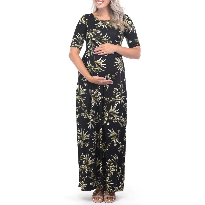 Women's Shortsleeve Ruched Maternity Dress With Pockets