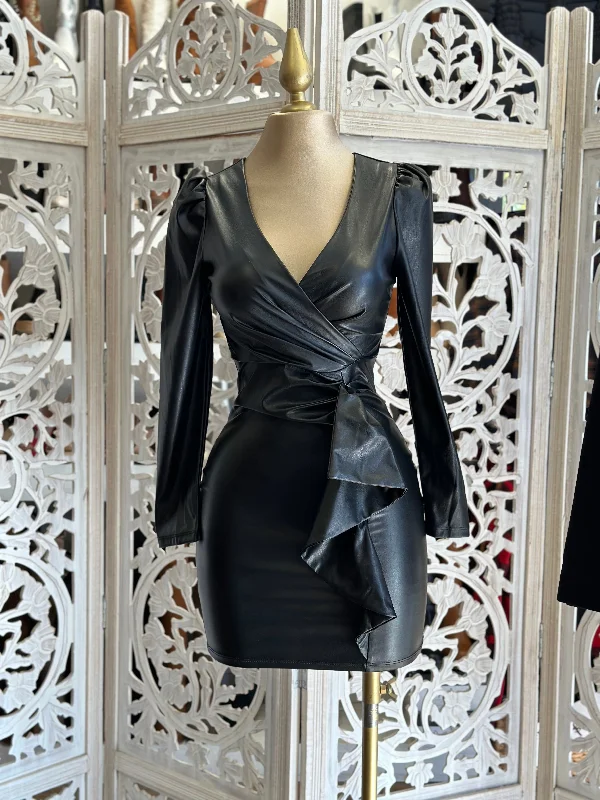 Faux Leather Wrapped Dress