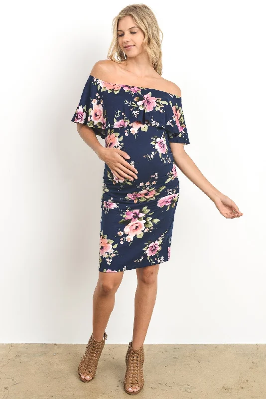 Off Shoulder Ruffle Maternity Dress