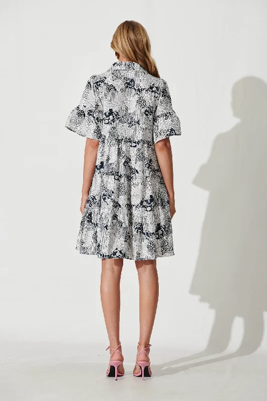 Foster Smock Shirt Dress In Blue Patchwork Floral Cotton