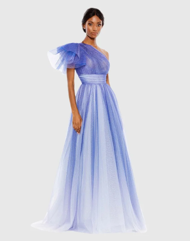 Glitter Ombre Ruffled One Shoulder Ballgown