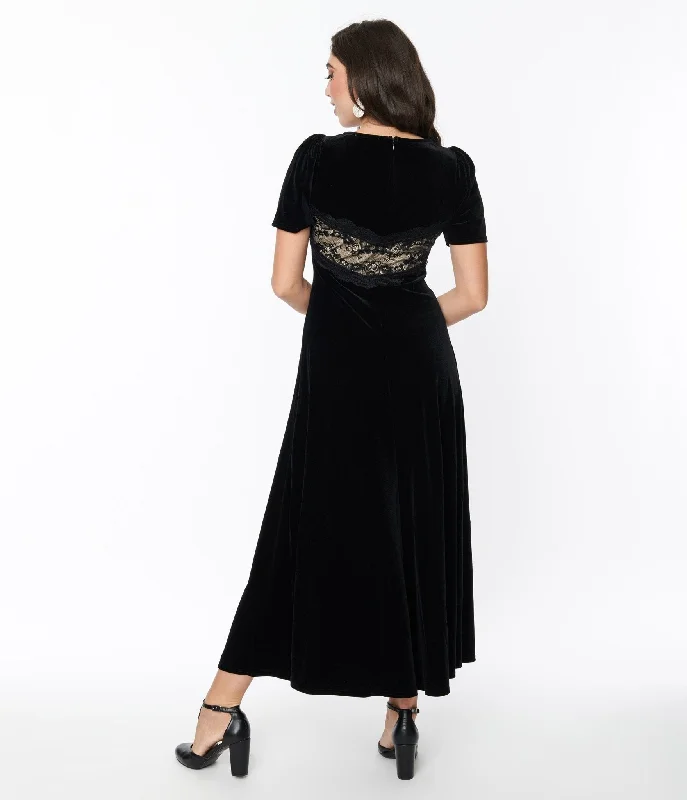 Black Velvet & Cream Lace Maxi Dress