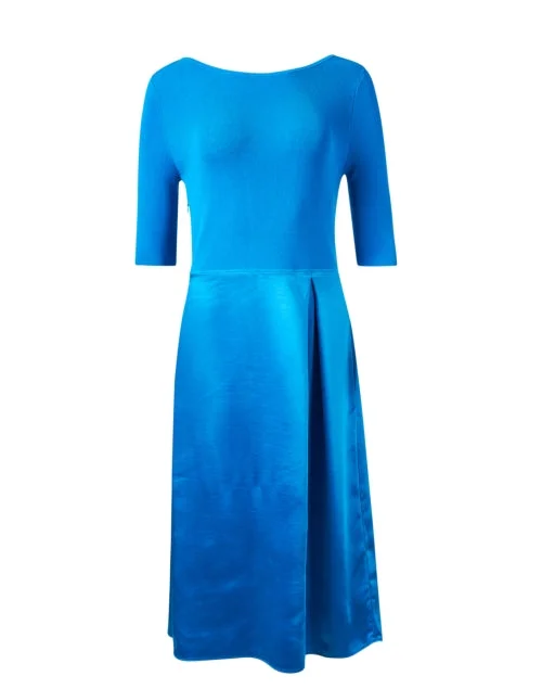 Blue Knit and Satin Dress