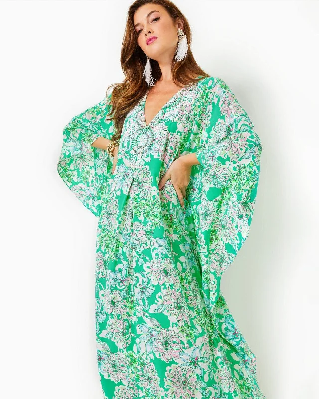 Mindy Beaded Silk Maxi Caftan