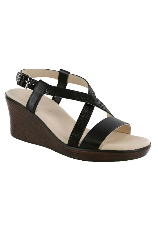 Delight Cross Strap Wedge Sandal - Medium In Black Web