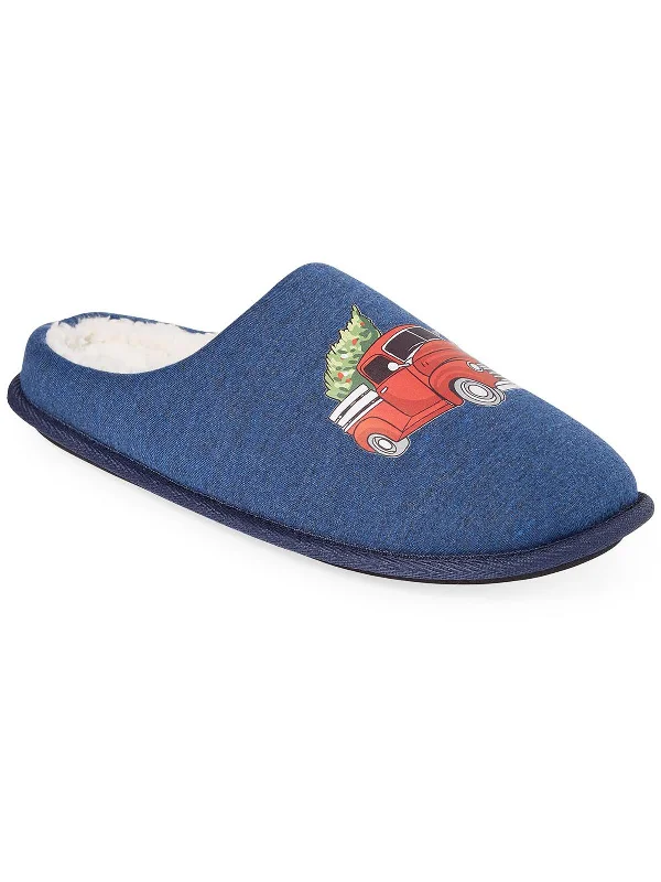 Holiday Truck Mens Fleece Indoor/Outdoor Scuff Slippers