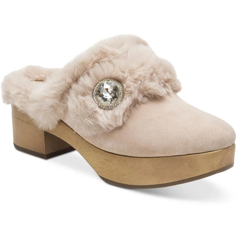 Kate Spade New York Womens Uma Suede Faux Fur Clogs