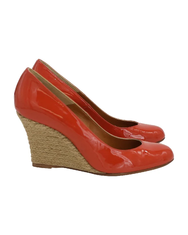 Lanvin Wedge Pumps in Orange Patent Leather