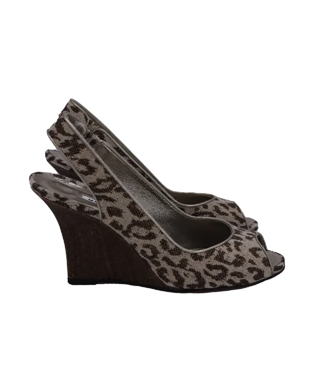 Manolo Blahnik Panto Printed Wedge Sandals in Animal Print Linen